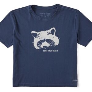 Life Is Good Womens Navy Raccoon Print Graphic Boxy T Shirt Medium Crusher Tee
